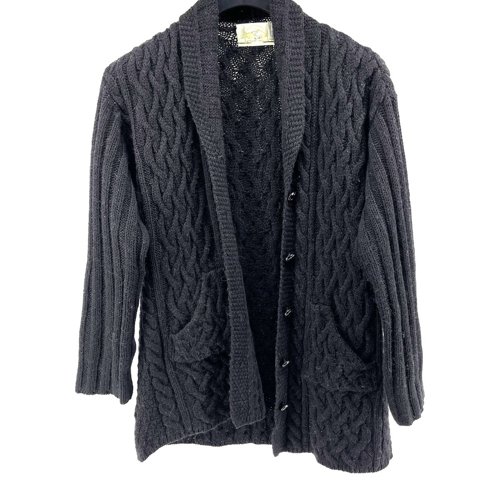 Aran Crafts Cardigan Sweater LG Black Cable Knit Alpaca Wool 50th Anniv Sp Ed
